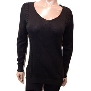 Haggar Cable Knit Scoop Neck Fitted Tunic Sweater Black Womens Size Small